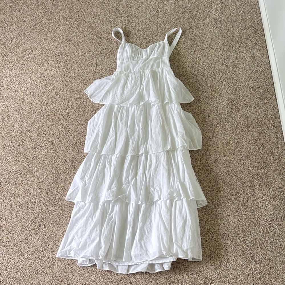 Abercrombie & Fitch White Tiered Ruffle Maxi Dress